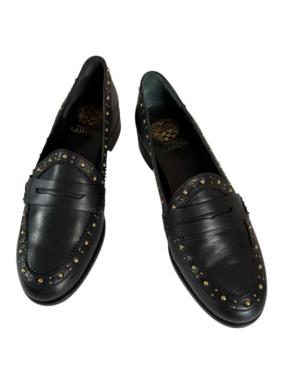 Vince Camuto Camdyn Black Leather Studded Penny Loafers Size 7